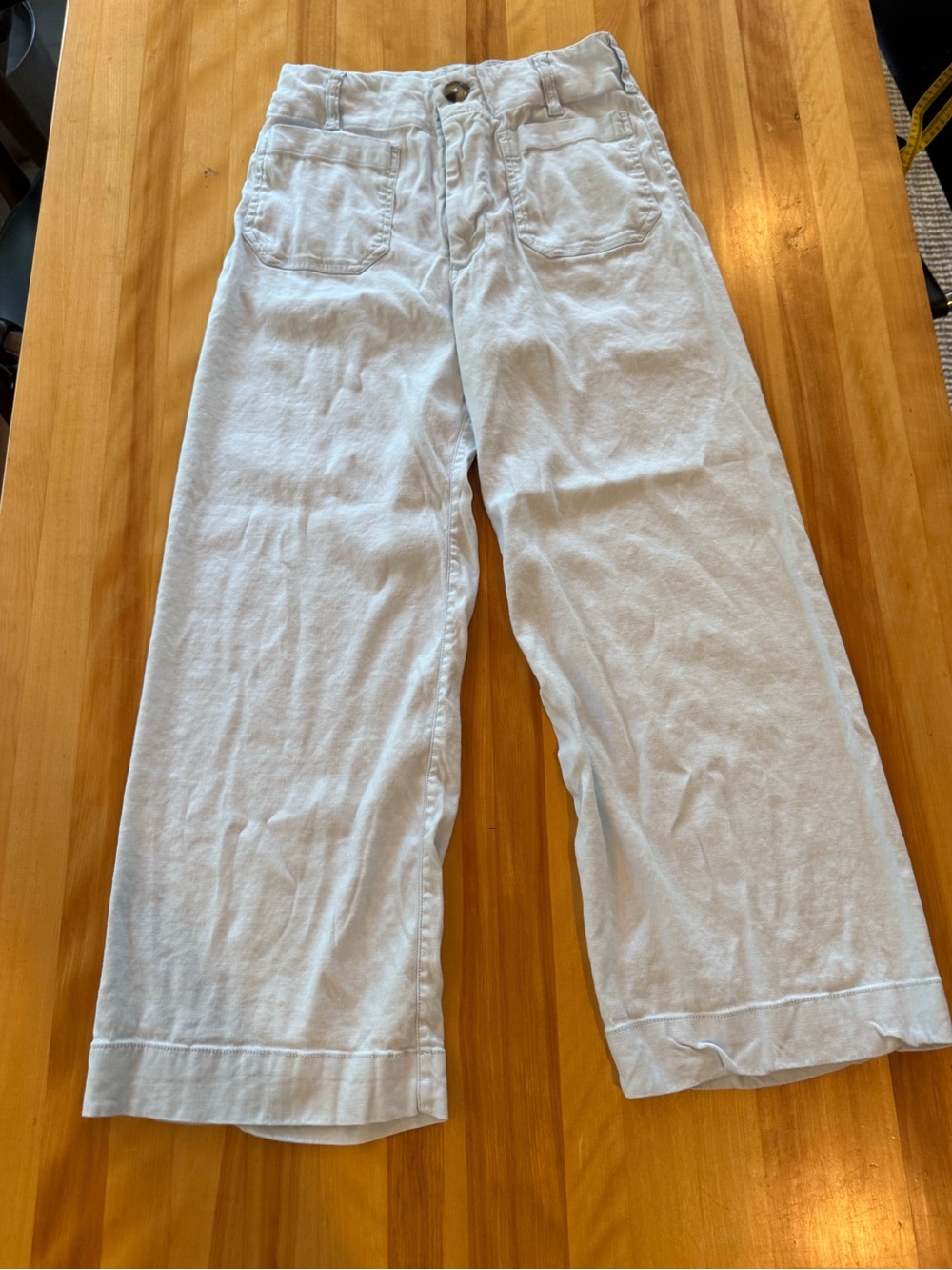 Maeve Pale Blue Wide-Leg Linen blend Pants